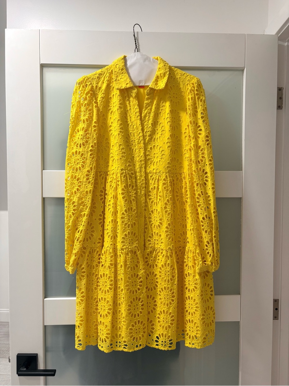 Lilly Pulitzer Bright Yellow Eyelet Tiered Long-Sleeve Dress